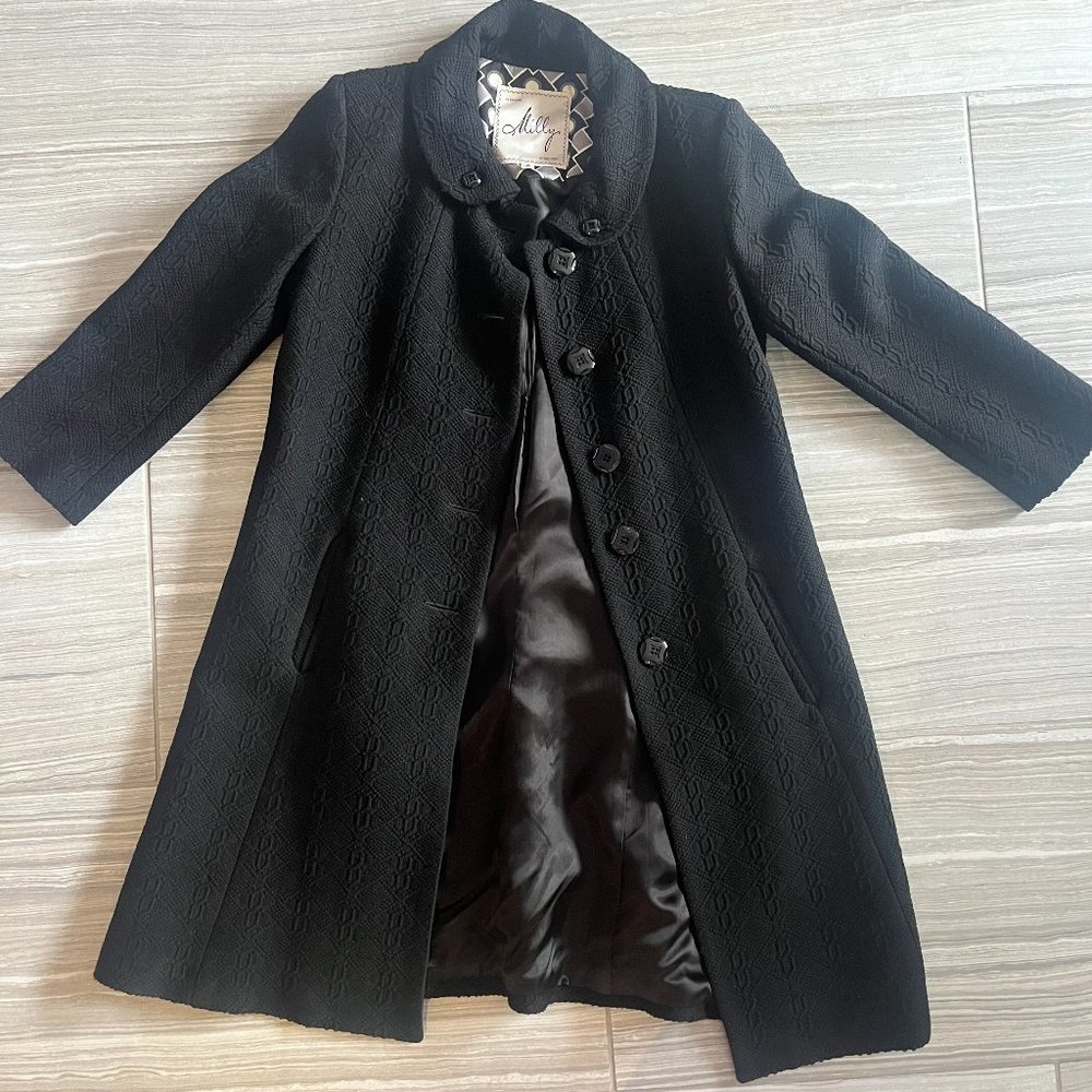 MILLY of New York Women’s Black Winter Midi Coat Size 4 Classic Dress Designer